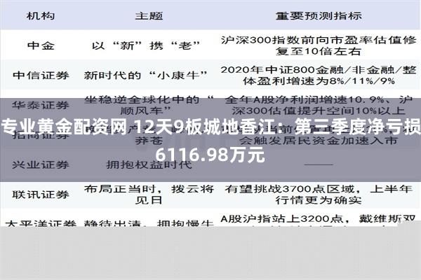 专业黄金配资网 12天9板城地香江：第三季度净亏损6116.98万元